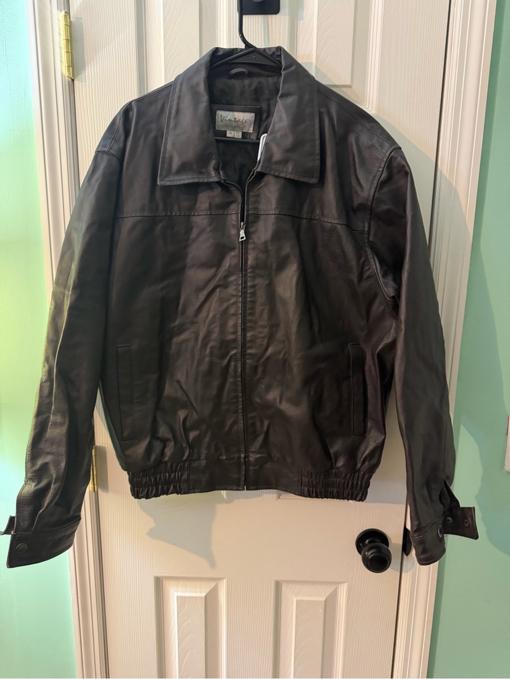 Vintage Black/Brown Men's Leather Bomber Jacket| M